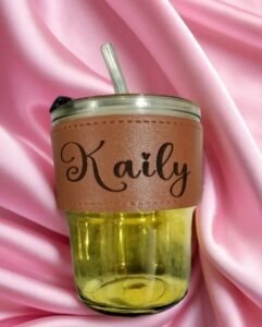 Personalized leather sleeve glass tumbler