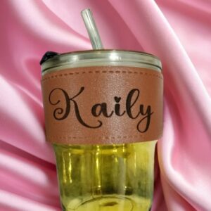 Personalized leather sleeve glass tumbler