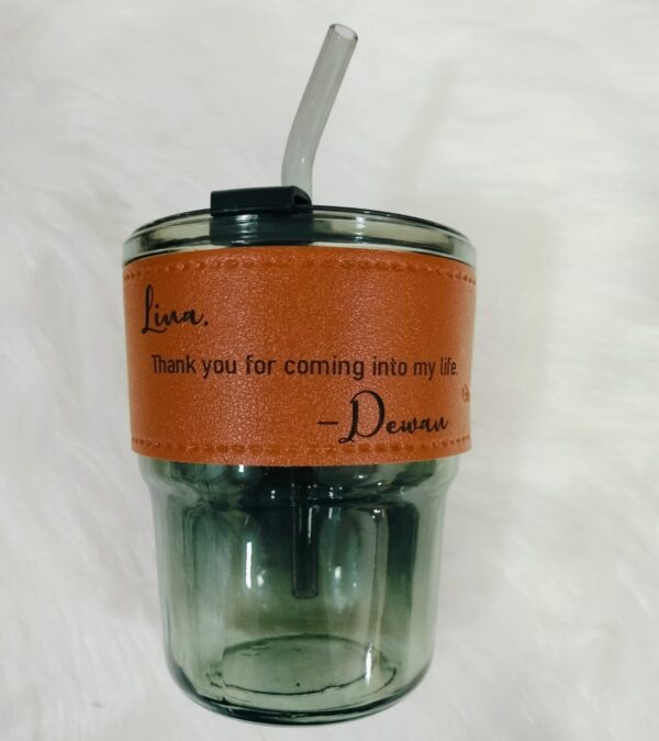 Personalized leather sleeve glass tumbler - Image 2