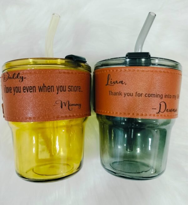 Personalized leather sleeve glass tumbler - Image 3